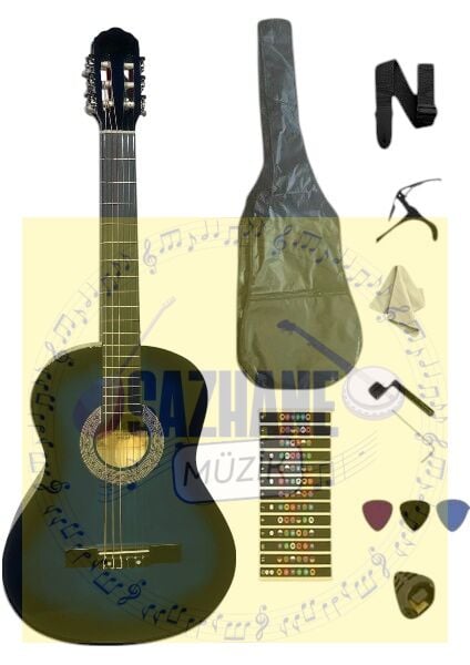 Sap Ayarlı Mavi 4/4 Tam Boy Klasik Gitar Seti (Kılıf-Pena Dahil)