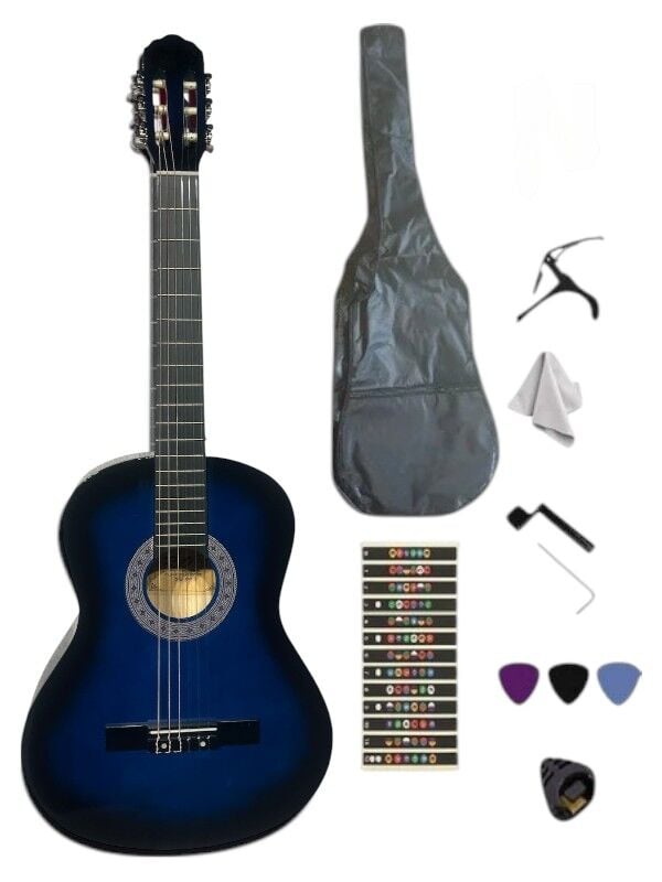 Sap Ayarlı Mavi 4/4 Tam Boy Klasik Gitar Seti BLS (Kılıf-Pena Dahil)