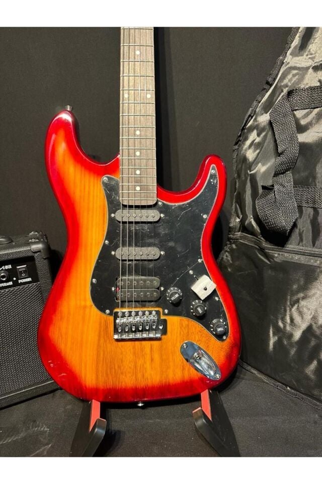 Elektro Gitar set Orange (Gitar-Amfi-Stand-Kablo-Askı-Kapo-Akort Cihazı-Yedek Tel)