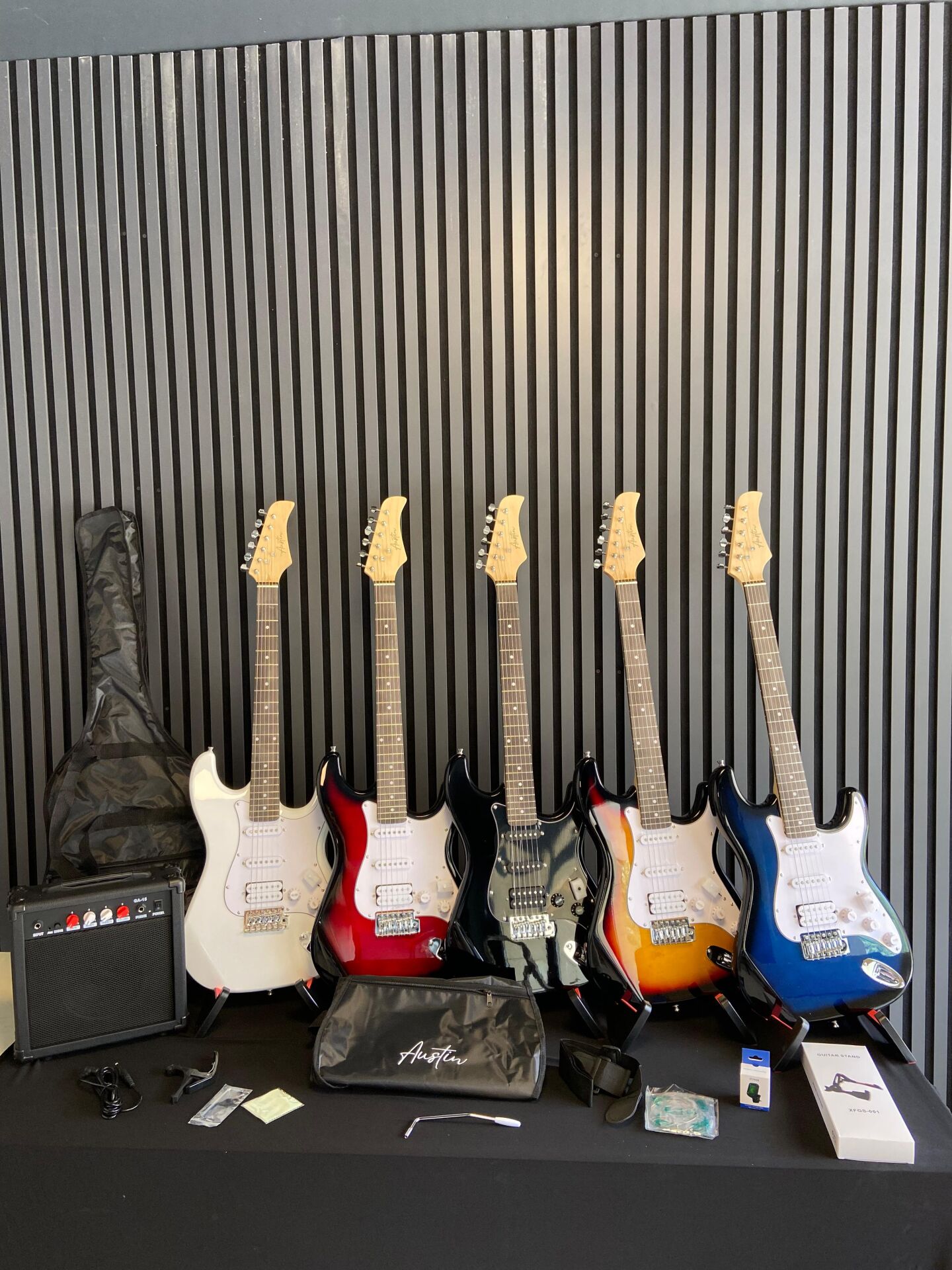 Elektro Gitar Seti (Gitar-Amfi-Stand-Kablo-Askı-Kapo-Akort Cihazı-Yedek Tel)