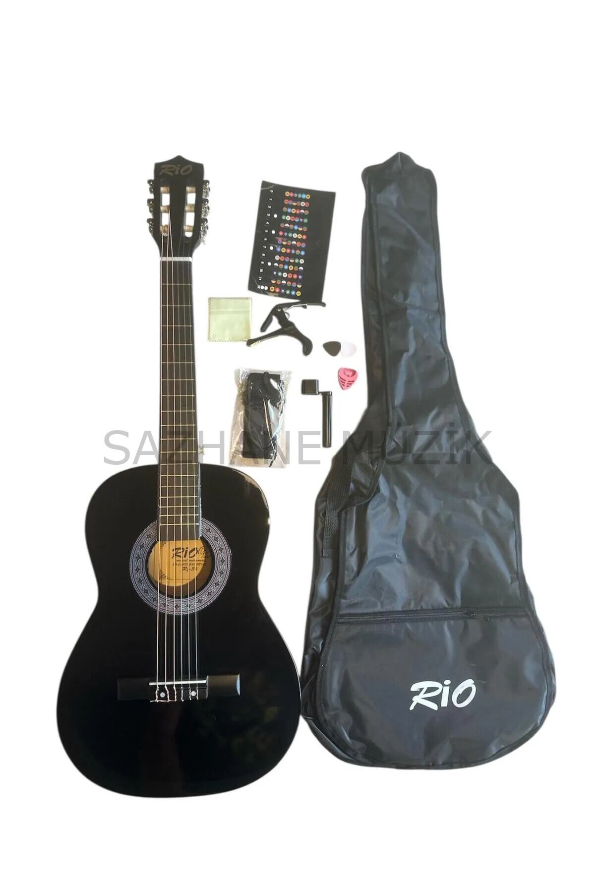 3/4 7-12 Yaş Siyah Klasik Gitar Seti Full Set