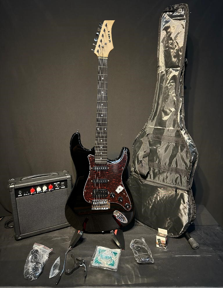 Siyah HSS Elektro Gitar Seti Full (gitar,amfi,kılıf,tuner,kapo,askı,yedek tel,kablo,pena)