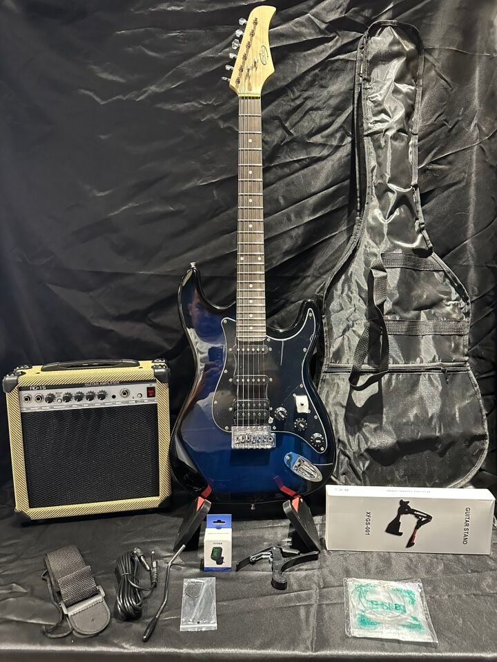 Mavi Elektro Gitar Full Set – 15W Bluetooth Amfi